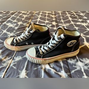 PF Flyers Sneakers Sz M5.5 W7 Hi-Top Pre-Owned Black Canvas White High Tops
